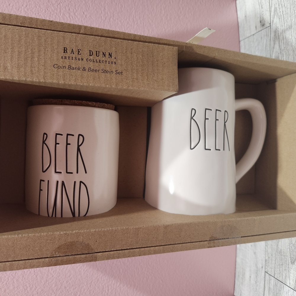 Rae Dunn Beer Fund Coin Bank & Beer Stein Set